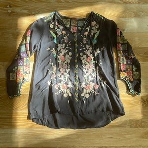 Johnny Was Navy Blue Embroidered Top